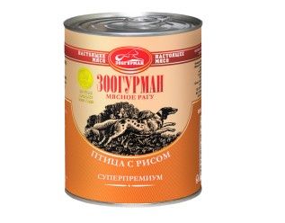 Зоогурман мясное рагу консервы для собак птица с рисом, ж/б 350 гр.