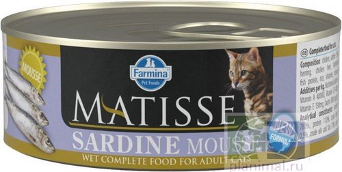 Корм влажный Matisse Mousse Sardine, мусс с сардинами для взрослых кошек, 85 гр.