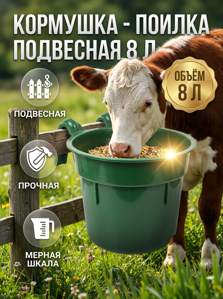 Кормушка / поилка пластик подвесная круглая, усиленная 8 л., D дня 20 см, D верха 25 см, h= 21 см, толщина пластика 4.5 мм, Китай