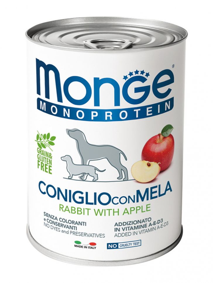 Monge Dog Monoprotein Fruits консервы для собак паштет из кролика с яблоками 400 гр.