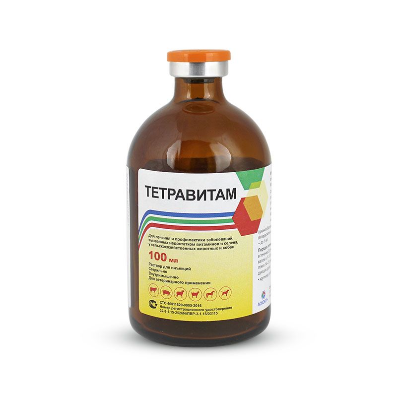Асконт+: Тетравитам, комплекс витаминов, аминокислот и селена для инъекций, 100 мл