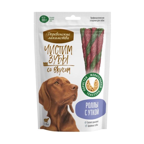 Деревенские лакомства: Чистим зубы для собак Роллы с уткой, 100 гр.