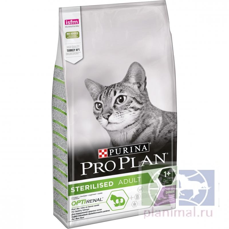 Сухой корм Purina Pro Plan для стерилизованных кошек и кастрированных котов, индейка, пакет, 10 кг