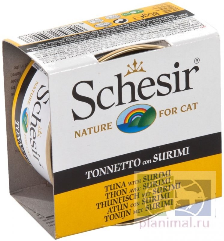 Schesir тунец с сурими консервы для кошек, 85 гр. ж/б