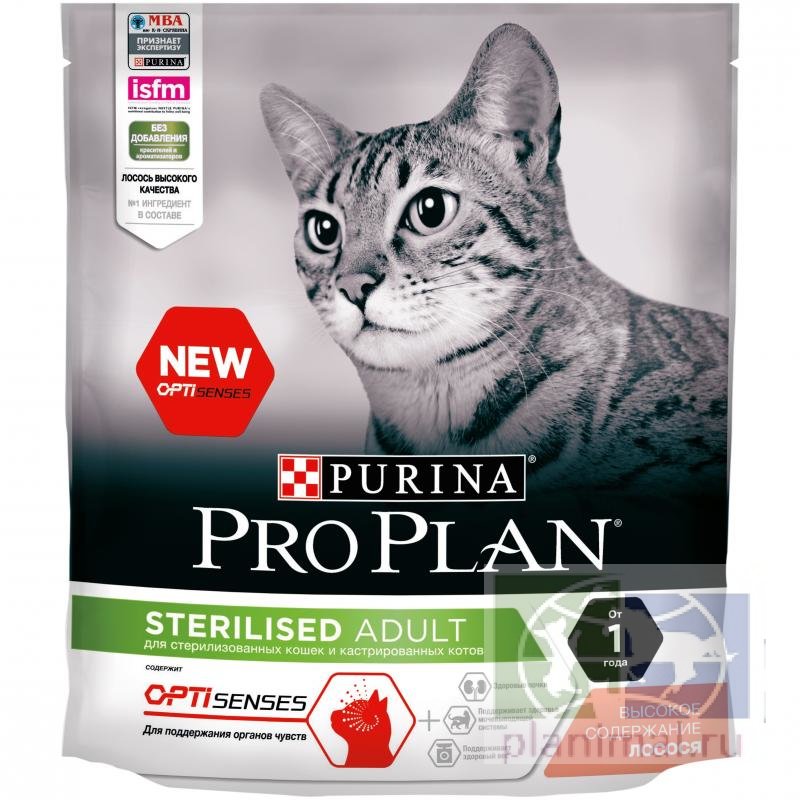 Pro Plan Sterilised Sensitive Adult для стерилизованных кошек и кастрированных котов лосось для поддержания органов чувств, 0,4 кг