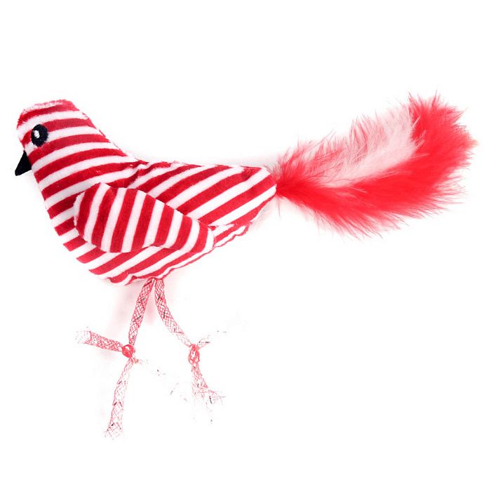 Petpark: игрушка Птичка с перьями, красно-белая, для кошек, 25 см 
