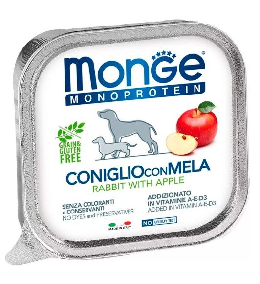 Monge Dog Monoprotein Fruits консервы для собак паштет из кролика с яблоком 150 гр.