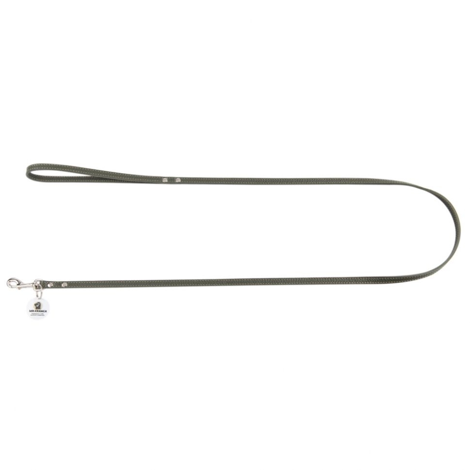 Mr.Kranch: Поводок для собак, из натуральной кожи, с QR-адресником, оливковый, 130 см, 12 мм