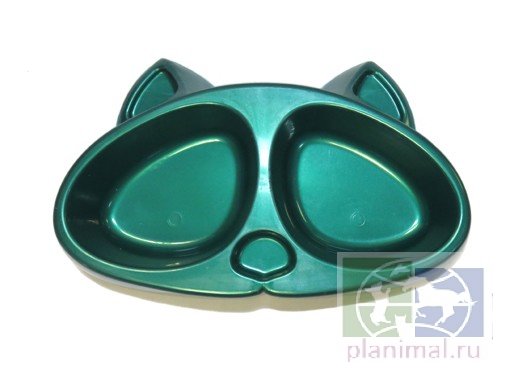 Зооэкспресс: Миска Киска двойная для кошек с резиновыми ножками, перламутр, 26 х 4  х 15 см,  2*200 мл