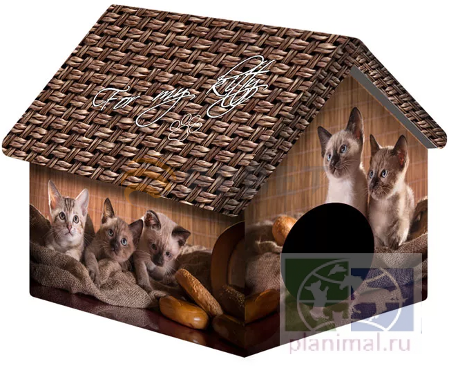 PerseiLine: Домик для животных с фотопечатью Котята и мешковина, 33*33*40 см