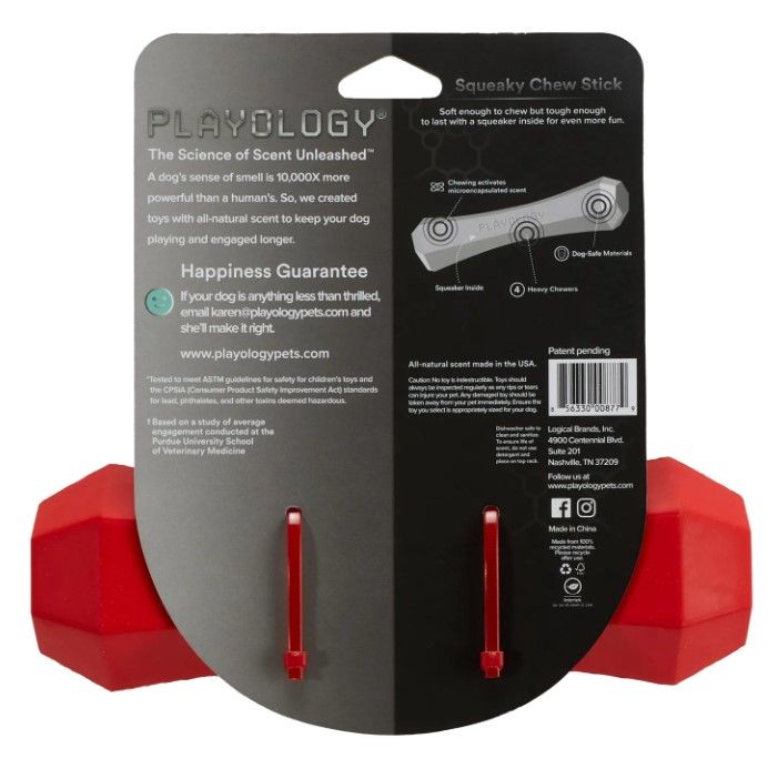 Playology жевательная палочка SQUEAKY CHEW STICK для собак средних пород с ароматом говядины, средняя, цвет красный