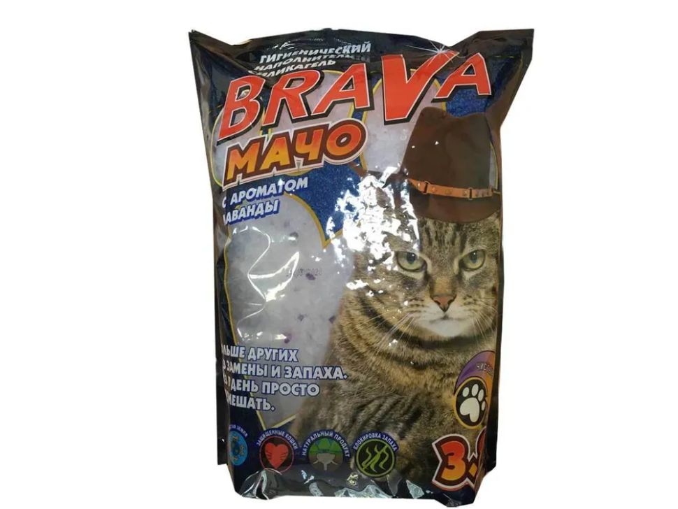 Brava: Мачо гигиенический наполнитель, силикагель, для кошек, с ароматом лаванды, на 1 мес., 3,8 л
