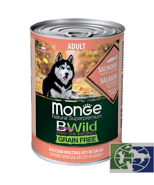 Monge Dog BWild GRAIN FREE беззерновые консервы из лосося с тыквой и кабачками для собак 400 гр.