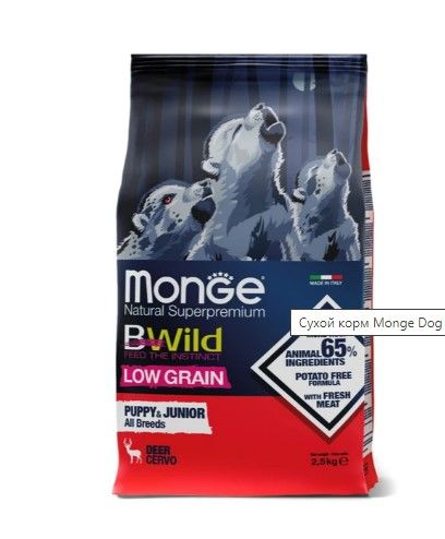 Monge Dog BWild LOW GRAIN Puppy & junior низкозерновой корм из мяса оленя для щенков всех пород 2,5