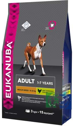EUK Dog корм для взрослых собак средних пород, 3 кг