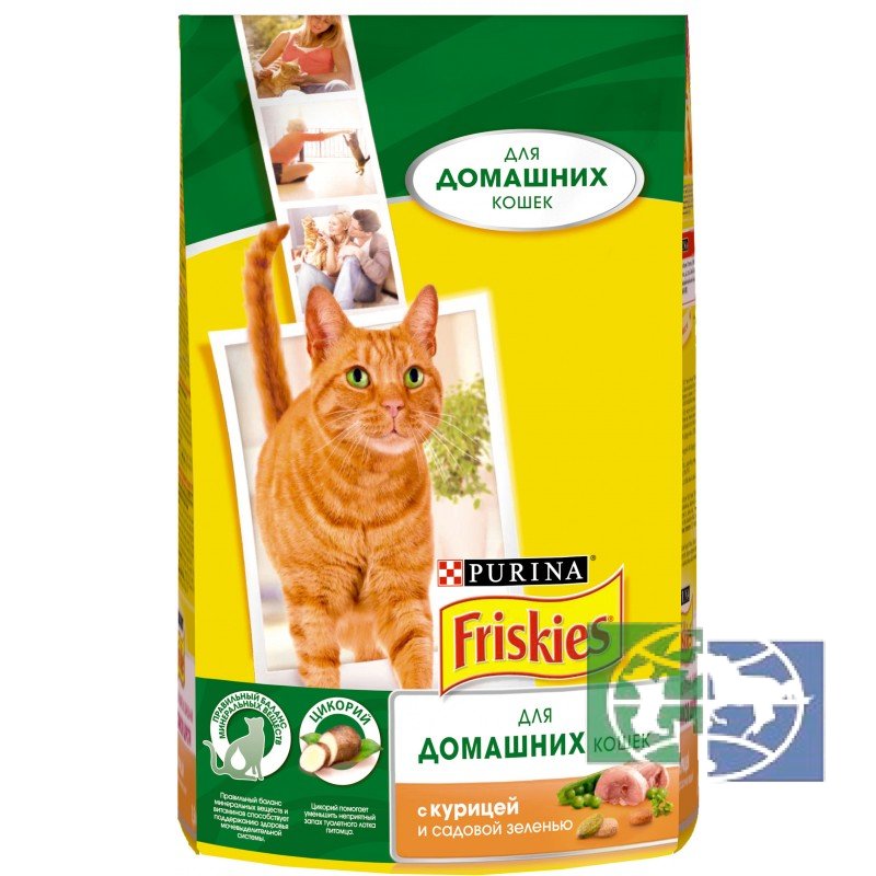 Сухой корм для домашних кошек Purina Friskies, курица и садовая зелень, пакет, 1,5 кг