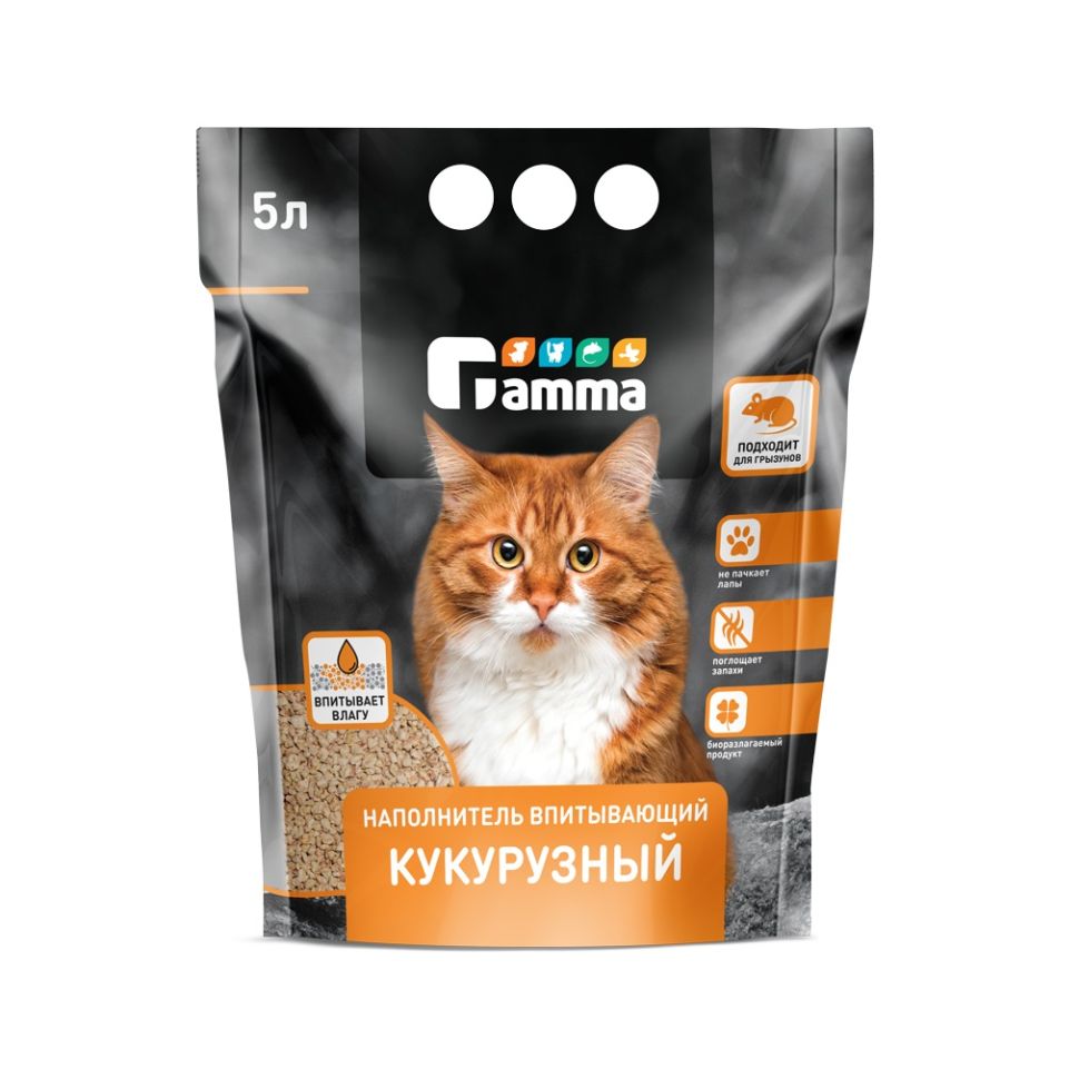 Gamma: Наполнитель впитывающий, кукурузный, 5 л