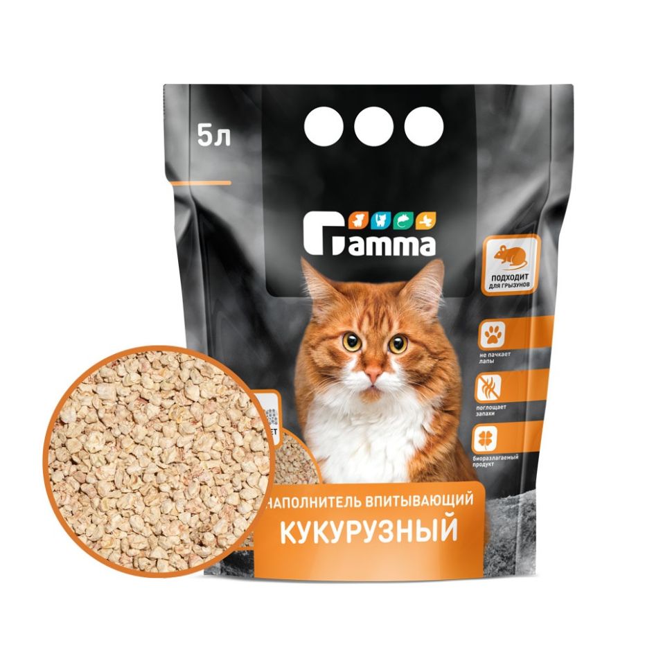 Gamma: Наполнитель впитывающий, кукурузный, 5 л