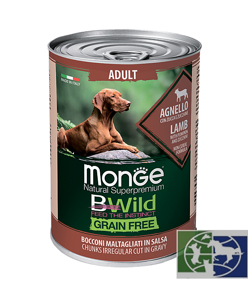 Monge Dog BWild GRAIN FREE беззерновые консервы из ягненка с тыквой и кабачками для собак 400 гр.
