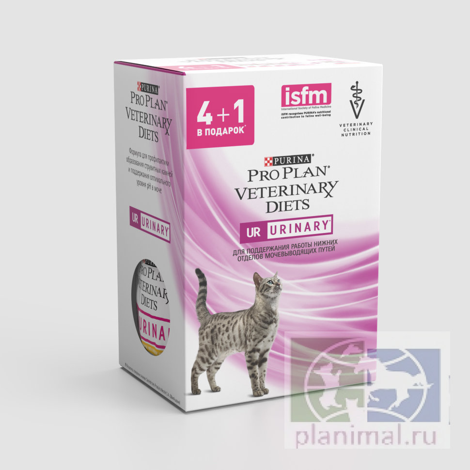 Промопак 4+1: Влажный корм Pro Plan Veterinary Diets UR St/Ox для взрослых кошек при болезни нижних отделов мочевыводящих путей, с курицей, 5 х 85 гр., 425 гр.