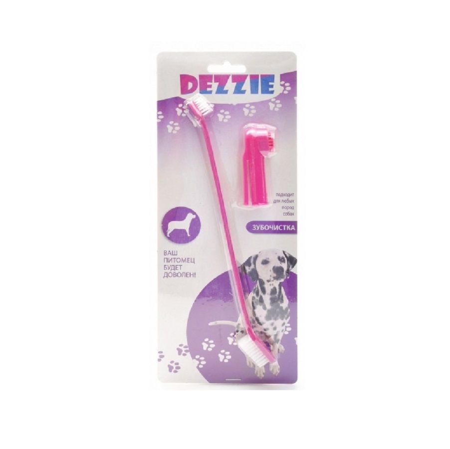 Dezzie: Набор зубных щеток, двойная и на палец, для кошек и собак, арт. 5630199