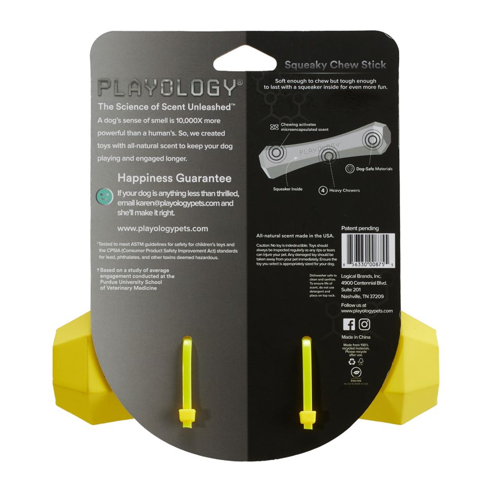 Playology жевательная палочка SQUEAKY CHEW STICK для собак средних пород с ароматом курицы, средняя, цвет желтый