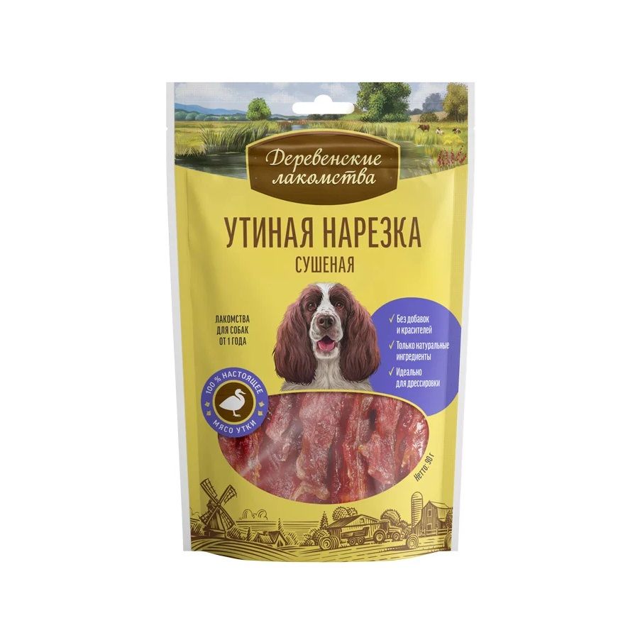 Деревенские лакомства: Утиная нарезка сушеная для собак, 90 гр