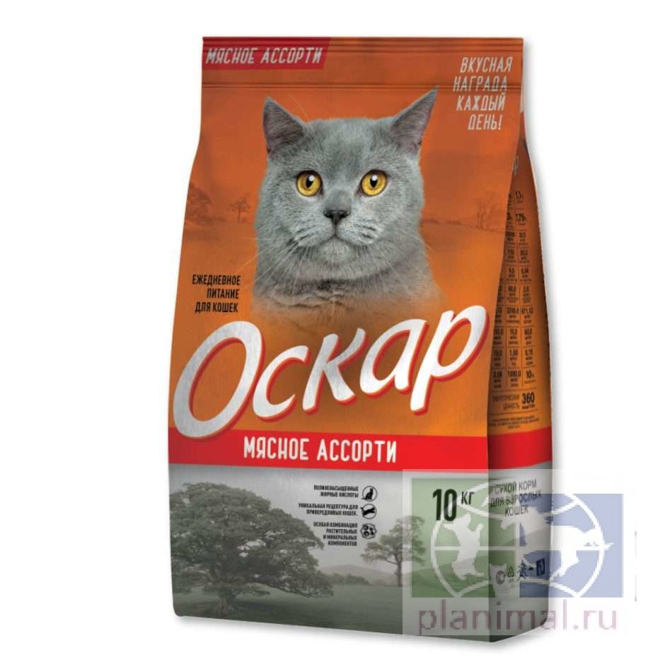 Оскар сухой корм для кошек Мясное ассорти, 10 кг