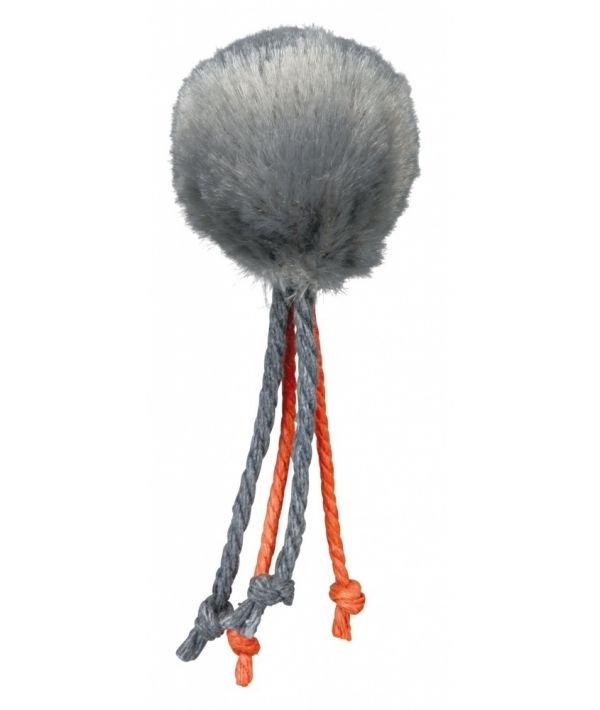 Trixie: Игрушка "Мяч меховой", с веревочками, для кошек, 4 см