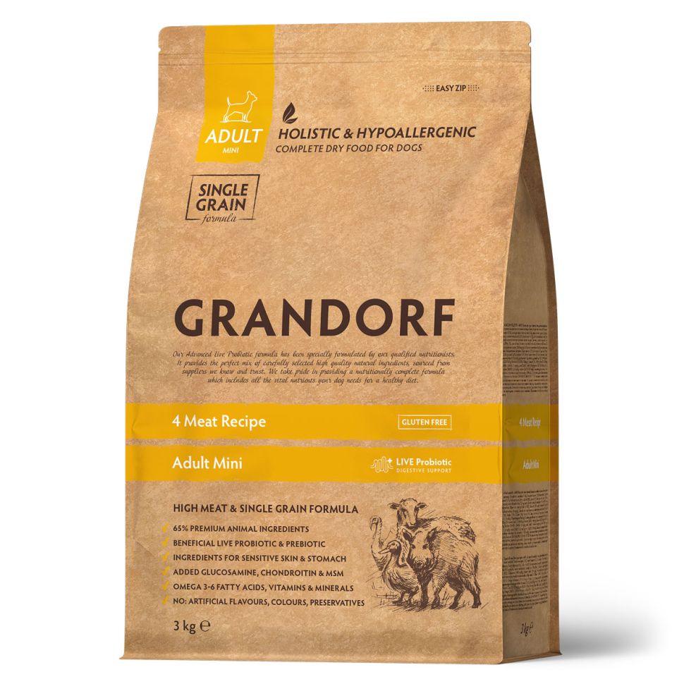 Grandorf Dog 4 Meat&Rice Probiotic Mini корм для собак мелких пород, 4 мяса с рисом, 3 кг