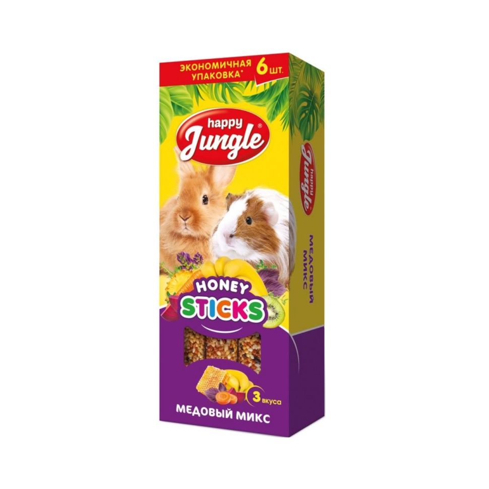 Happy Jungle: Зерновые палочки Мёдовый микс, для кроликов, морских свинок, шиншилл, 6 шт., 180 гр
