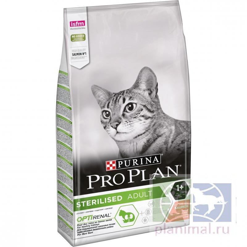 Сухой корм Purina Pro Plan для стерилизованных кошек и кастрированных котов, лосось, пакет, 10 кг