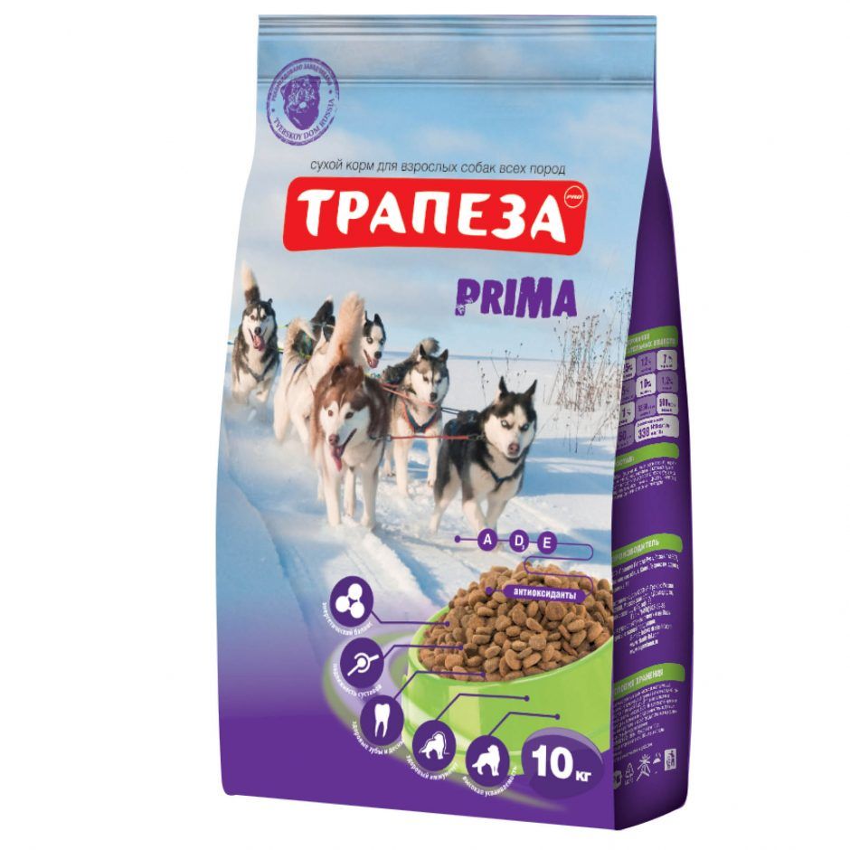 Трапеза "Prima" сухой корм для собак с повышенной активностью и энергозатратами, 10 кг