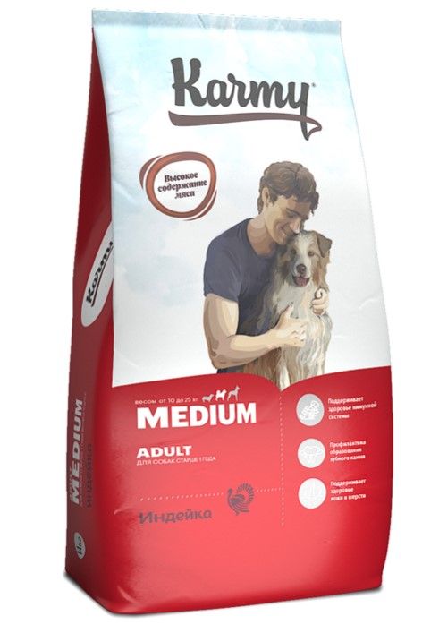 Karmy Медиум Эдалт Индейка корм для собак средних пород 10-25 кг от 1 года, 14 кг