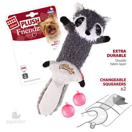 GiGwi: Шкурка енота со сменными пищалками 37 см, серия PLUSH FRIENDZ, арт. 75352
