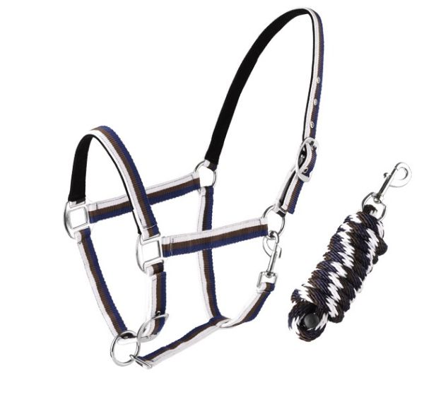 Tattini: Недоуздок нейлон, с чумбуром, Blue/Brown/White / синий цвет / каштановый / белый, Cob, 2008799