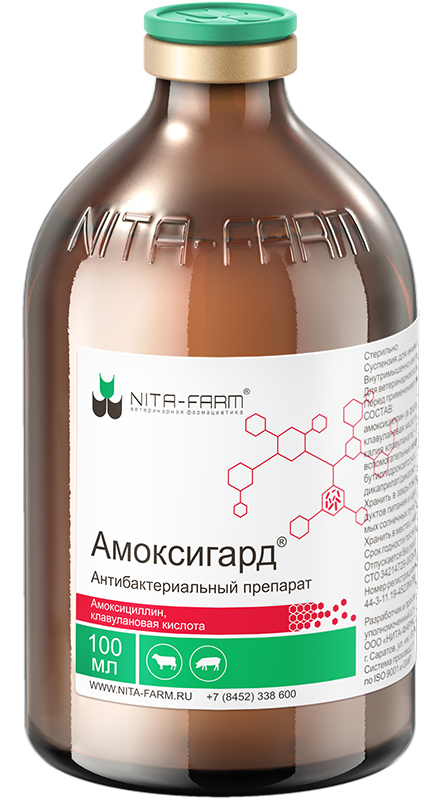 Nita-farm: Амоксигард, 140 мг амоксициллина, 35 мг клавулановой кислоты, в/м, 100 мл