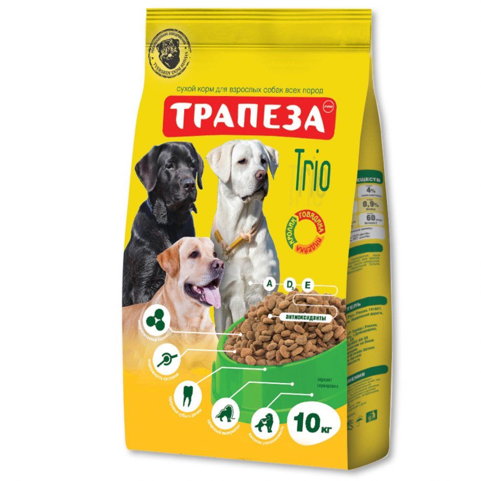Трапеза Трио:  индейка/кролик/телятина, сухой корм для собак, 10 кг