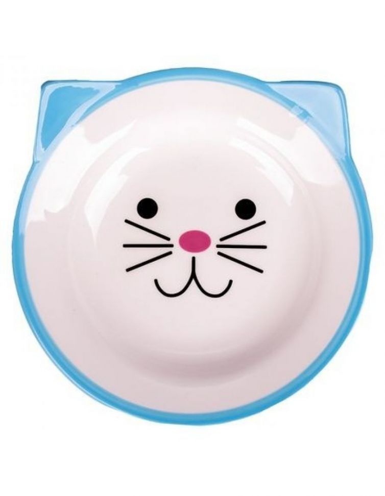 Mr.Kranch: КерамикАрт, миска керамическая, для кошек, Мордочка кошки, голубая, 150 мл 