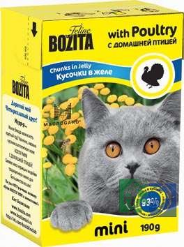 Bozita mini Poultry Tetra Pak кусочки в желе с домашней птицей для кошек, 190 гр.