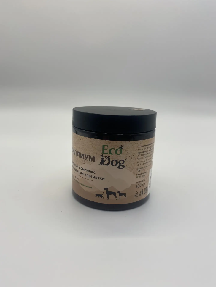 Идальго: ЭкоДог Псиллиум, натуральная клетчатка шелухи семян подорожника для собак, 200 гр.