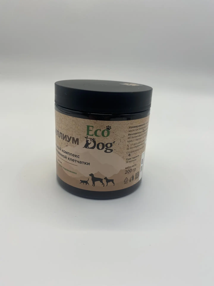 Идальго: ЭкоДог Псиллиум, натуральная клетчатка шелухи семян подорожника для собак, 200 гр.