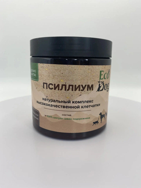 Идальго: ЭкоДог Псиллиум, натуральная клетчатка шелухи семян подорожника для собак и кошек, 200 гр.