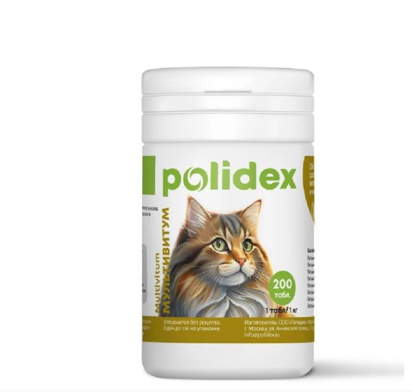 Polidex: Multivitum витамины для кошек и котят, 200 табл.