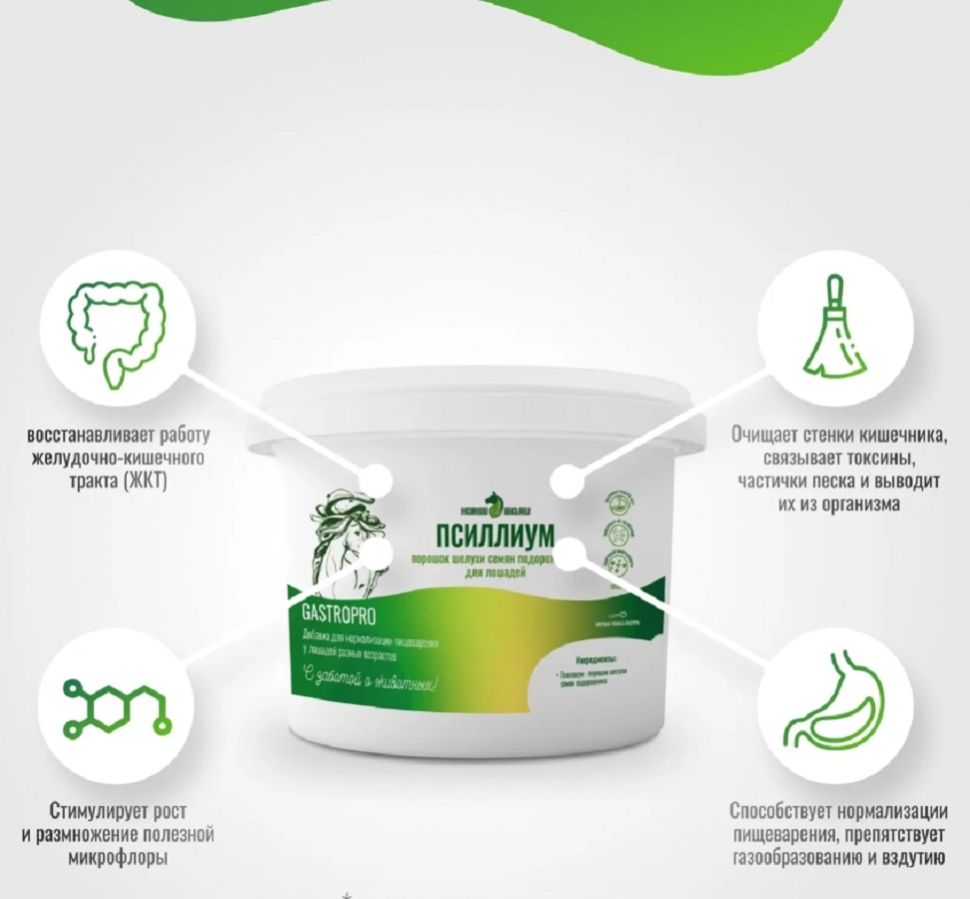 Horse-bio: Псиллиум порошок GastroPro для нормализации пищеварения у лошадей, 1 кг