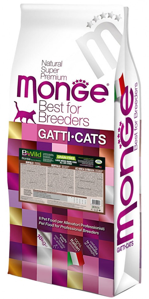 Monge PFB Cat BWild GRAIN FREE беззерновой корм из мяса буйвола для крупных кошек всех возрастов 10 кг