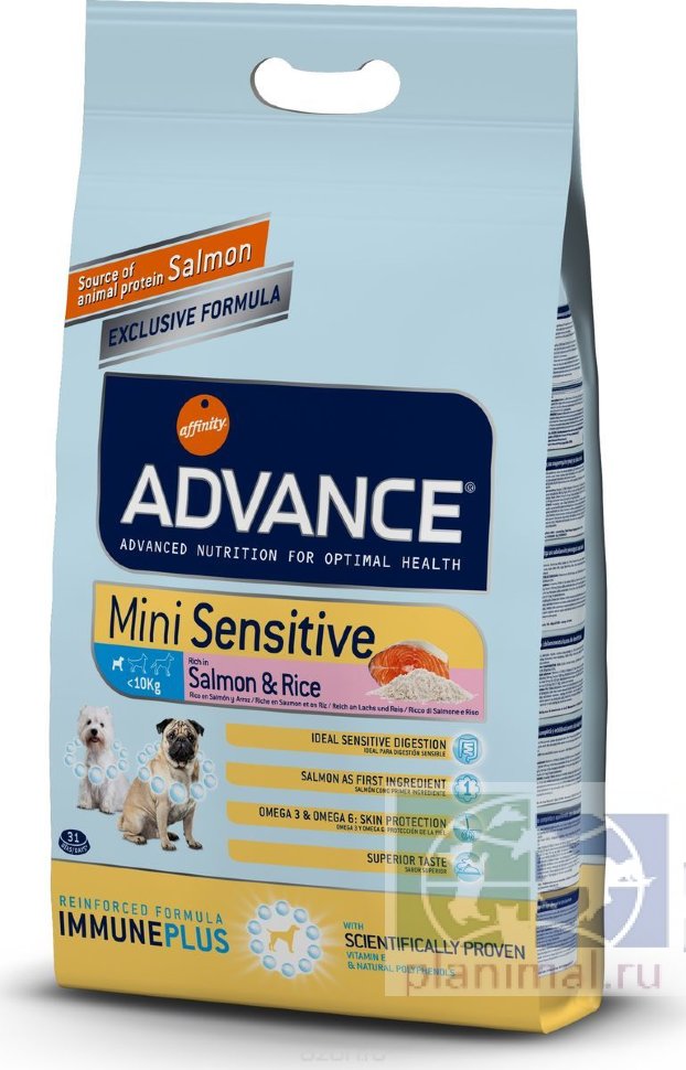 Advance корм для собак малых пород с чувствительным пищеварением: лосось и рис Mini Sensitive, 3 кг