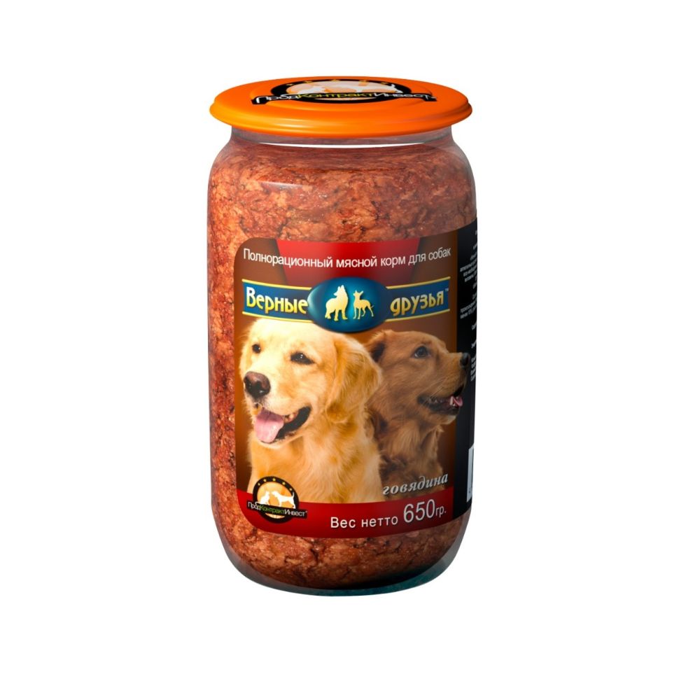 Верные друзья: консервы для собак, с говядиной, стеклянная банка, 650 гр