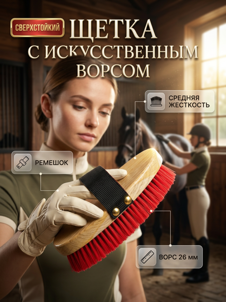 Щетка с искусственным ворсом 26.5 мм, средней жесткости, черная,  19 x 8 x 5 см, арт. 06028а