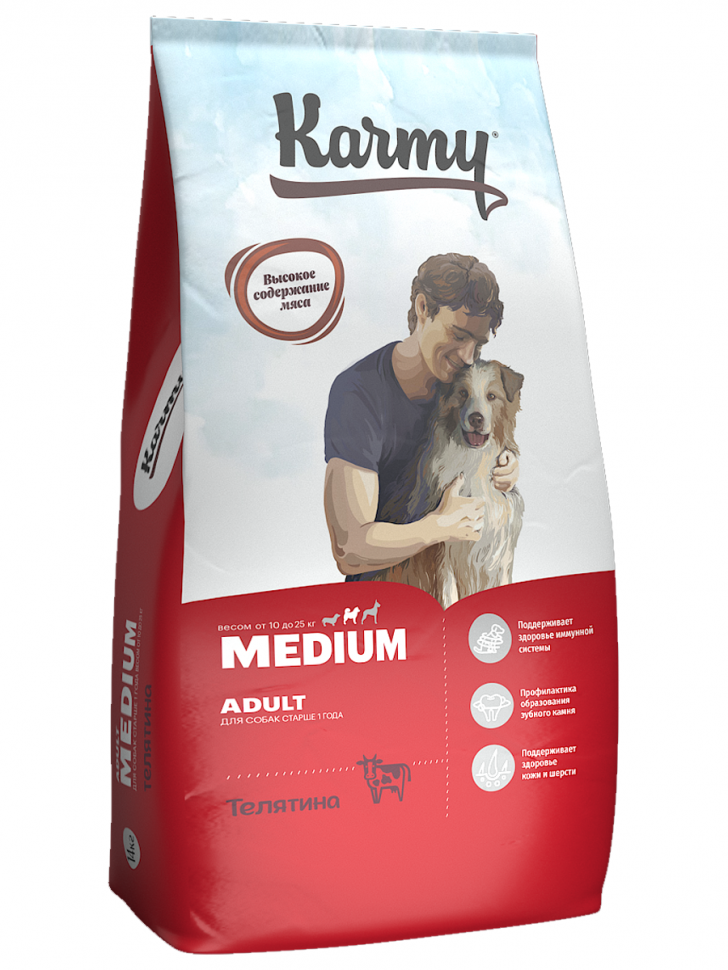 Karmy Медиум Эдалт Телятина корм для собак средних пород 10-25 кг от 1 года, 14 кг